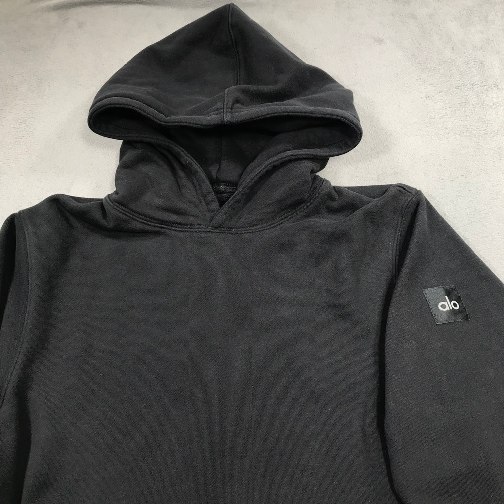 Alo Yoga Hoodie Womens Medium Black Pullover Fleece Pocket Logo Long Sleeve